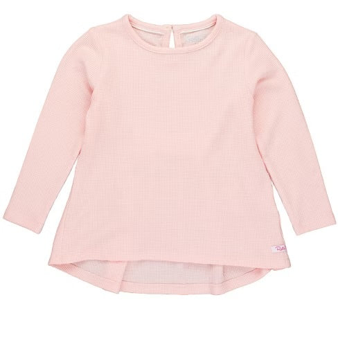 Light Pink Waffle Knit LS Bow Back Top