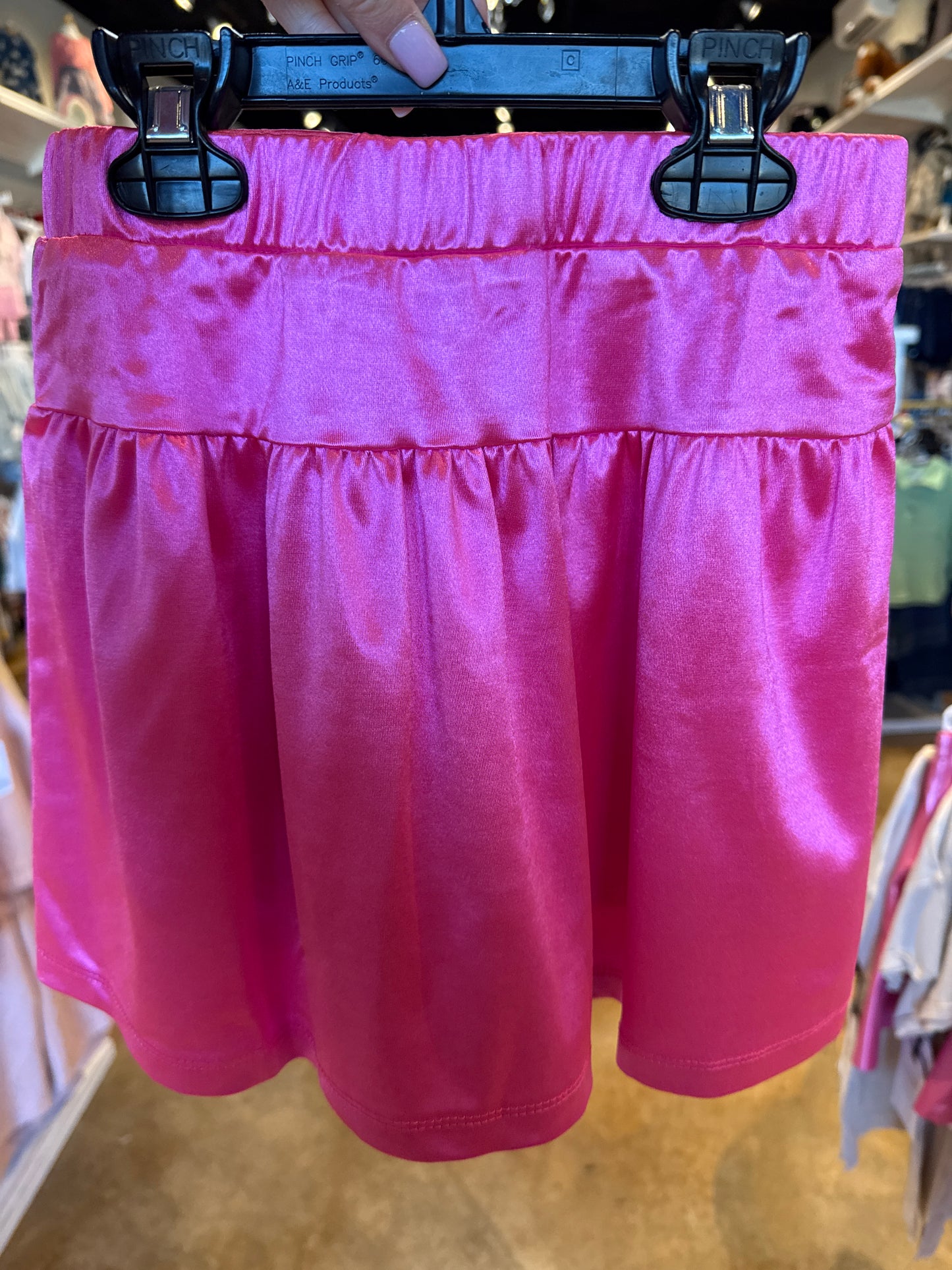 Girl's Elastic Waist Banded Metallic Fuchsia Skirt