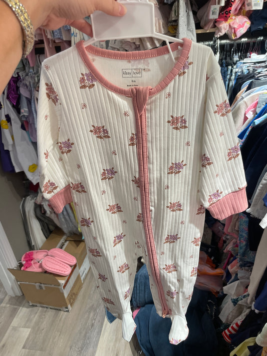Flower Print Footie w/ Zip