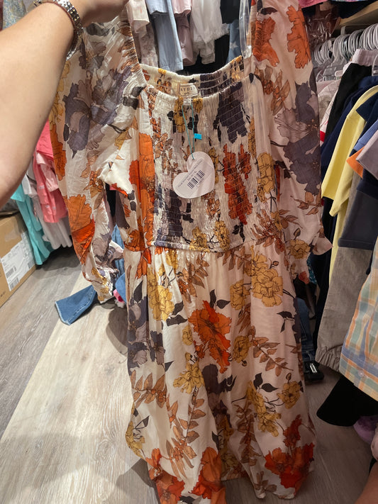 Floral Smocked Square Neck Dress