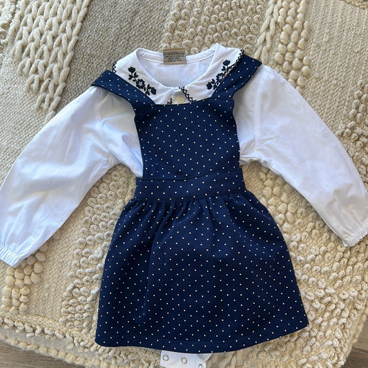 NAVY BLUE DRESS W/ WHITE POLKA DOTS