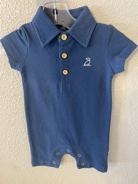 Navy Pique Polo Romper