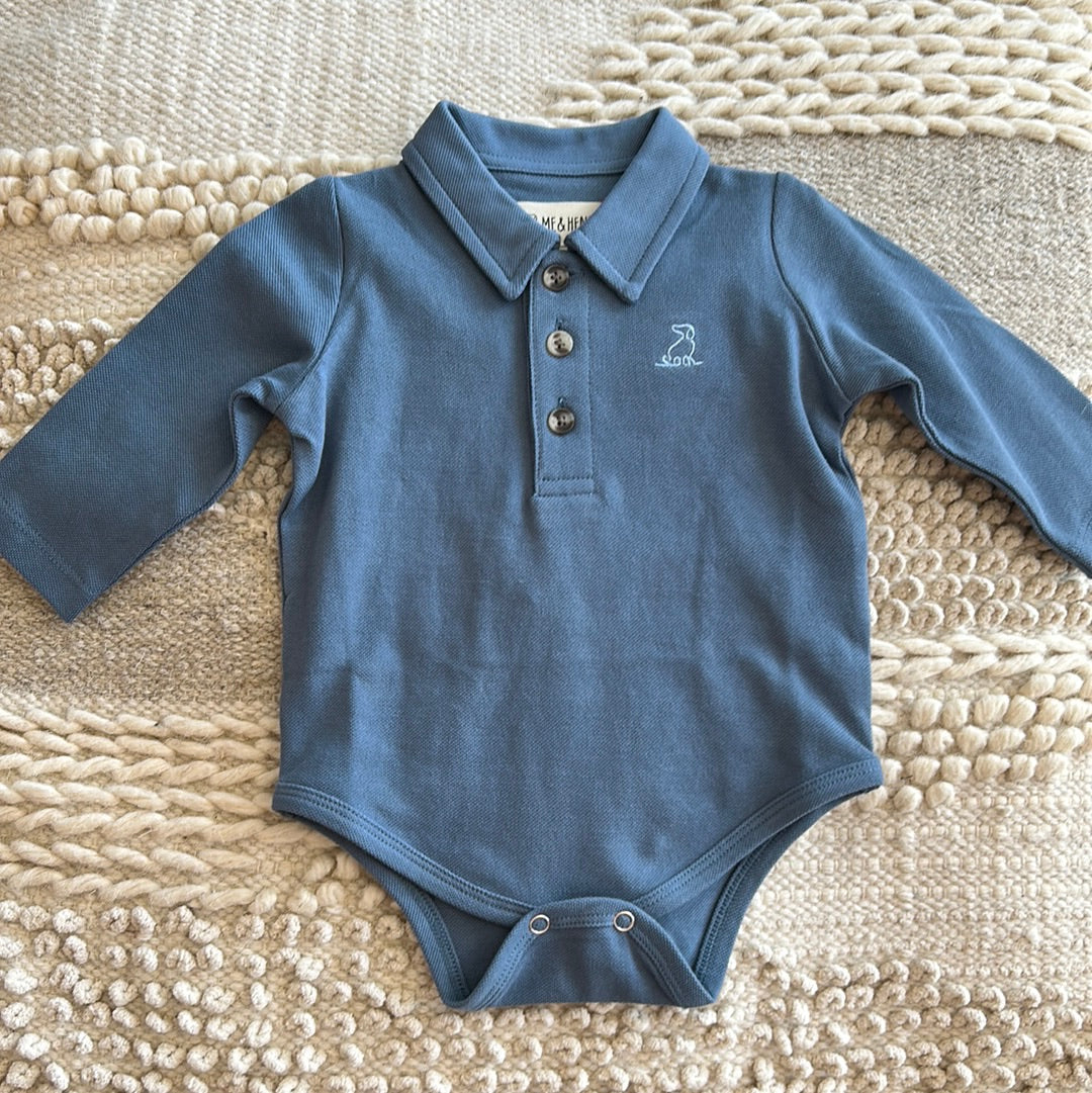 BLUE PIQUE POLO ONESIE