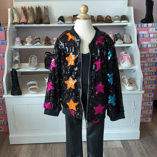 RAINBOW STAR SEQUIN BOMBER