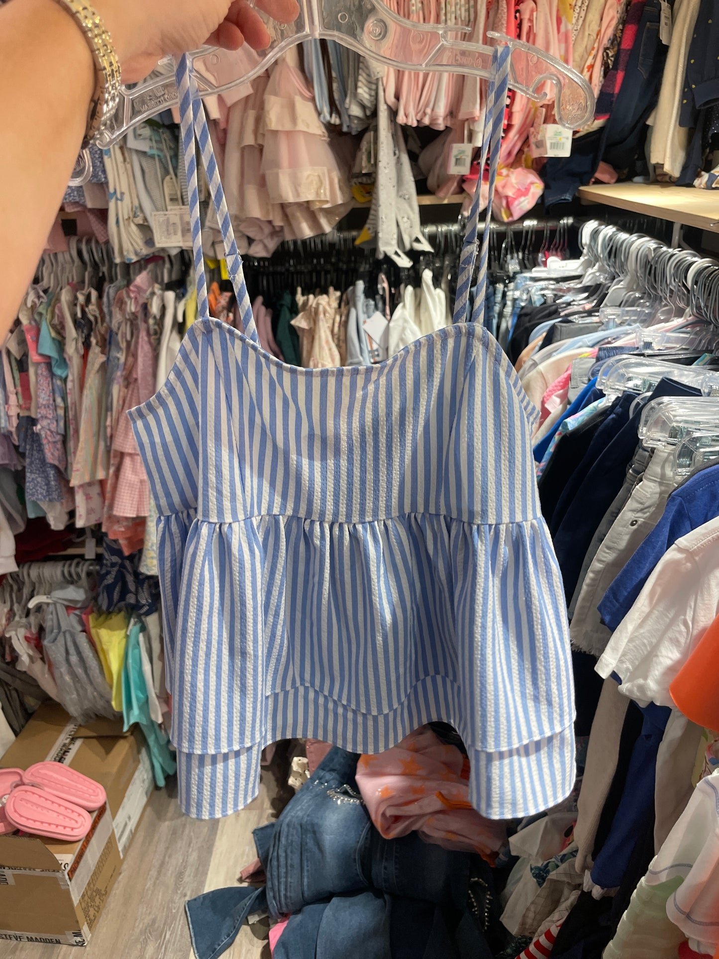 Light Blue Striped Woven Camisole
