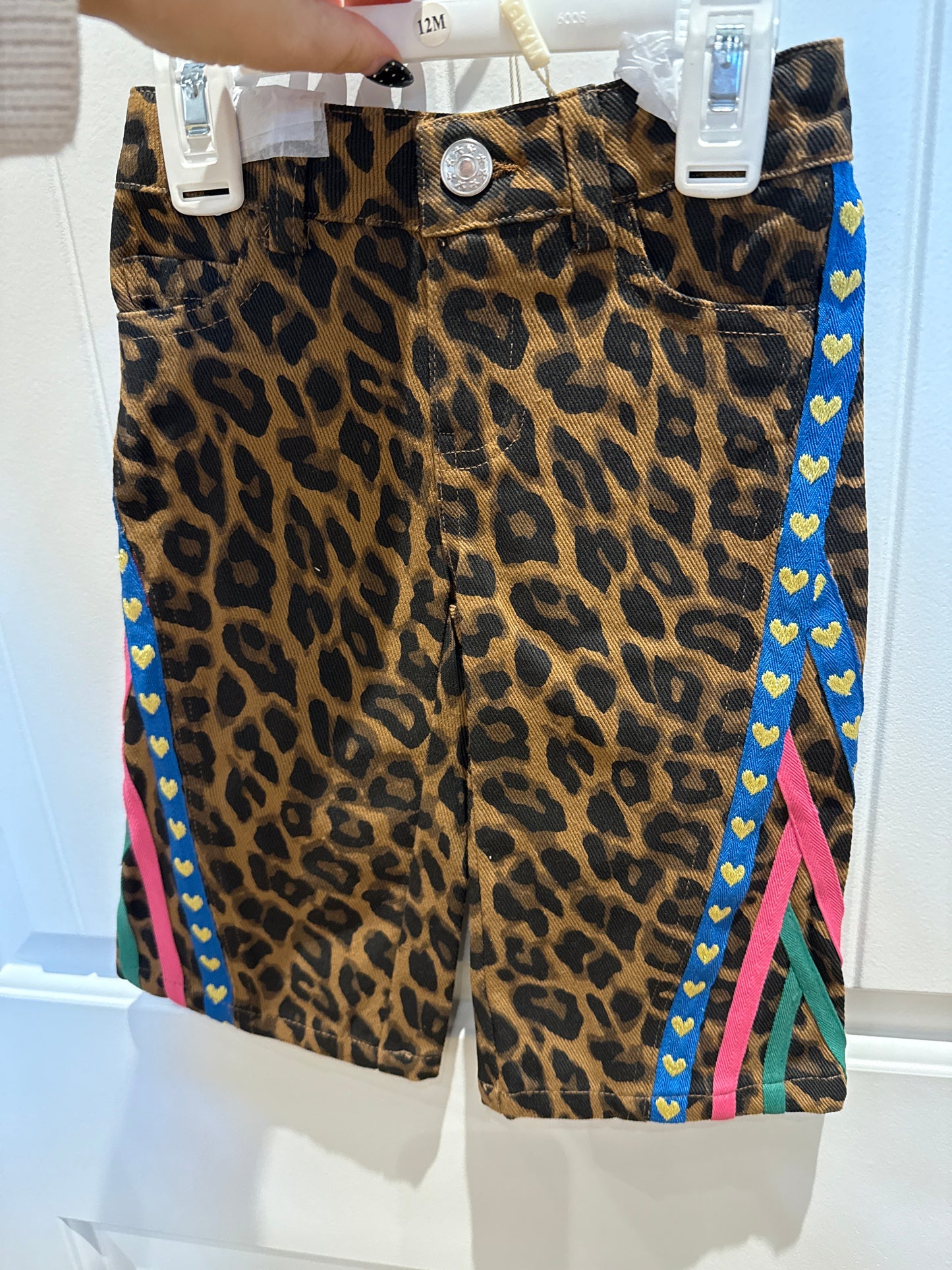 Leopard Print Denim Pants W side trim Details