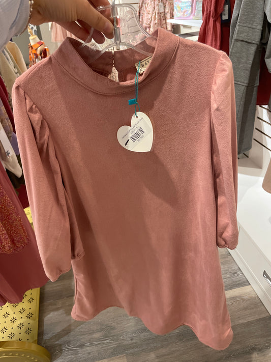 Gathered Puff Shoulder Suede Dress