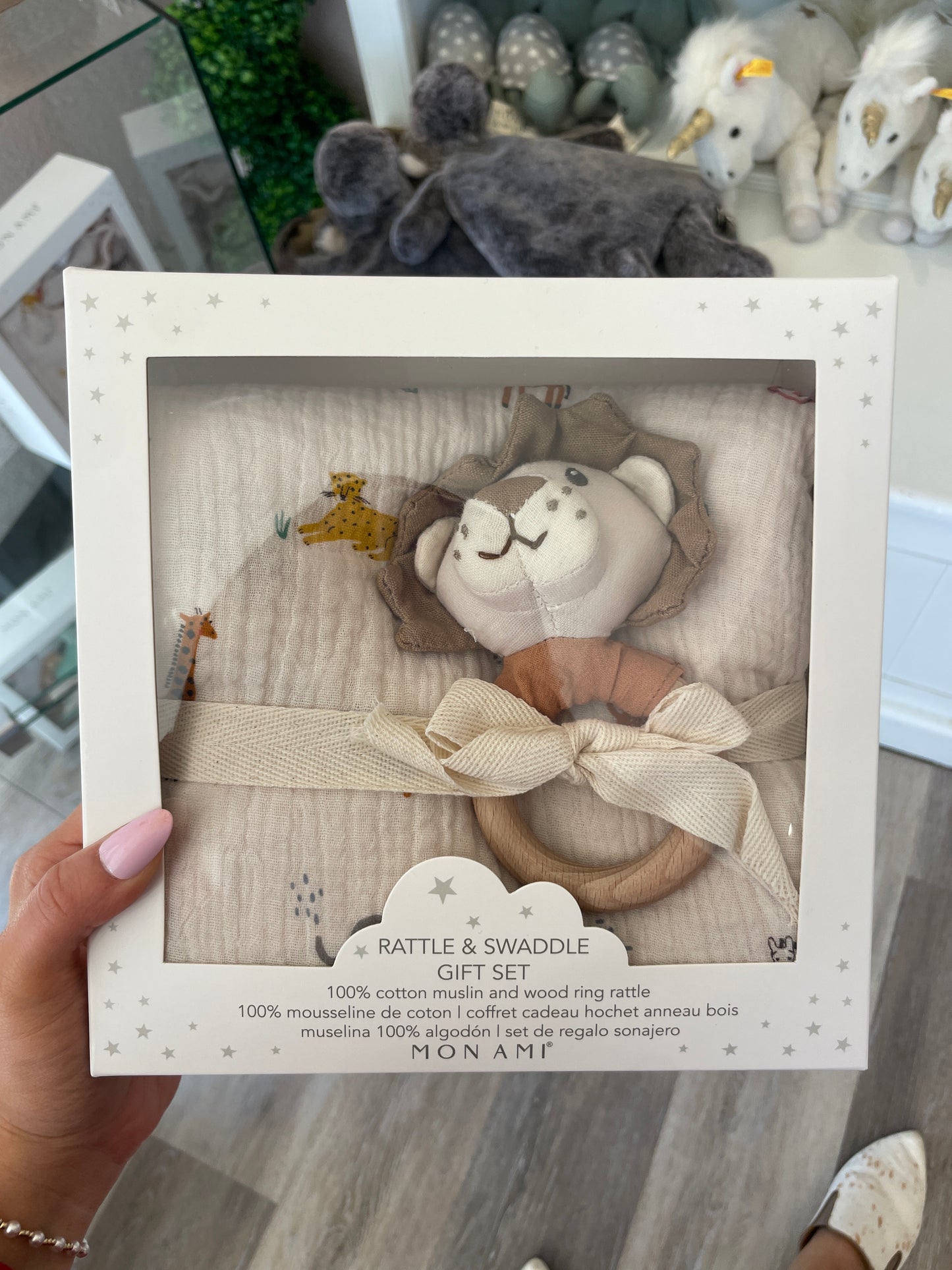 Safari Swaddle & Lion Rattle Gift Set