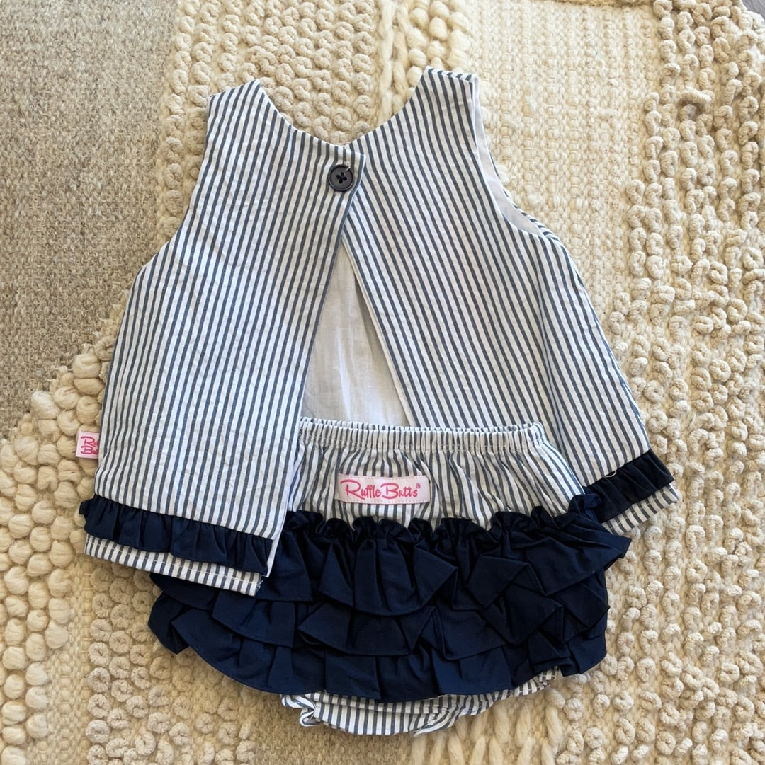 Navy Seersucker Woven Ruffle Swing Top and Bloomer