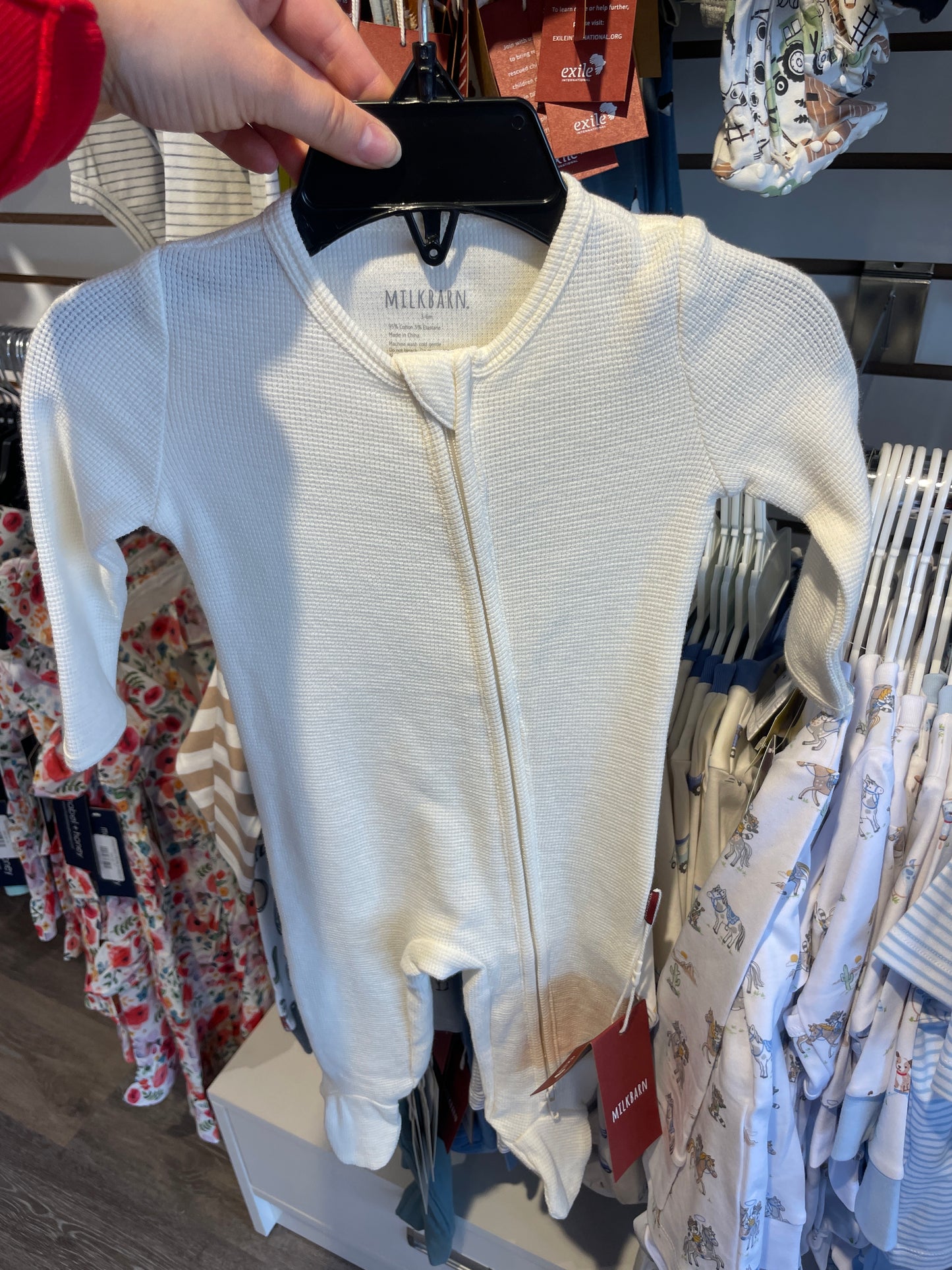 Cream Waffle Zipper Footed Romper