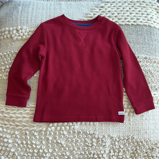 MAROON WAFFLE KNIT LONG SLEEVE CREW NECK SHIRT