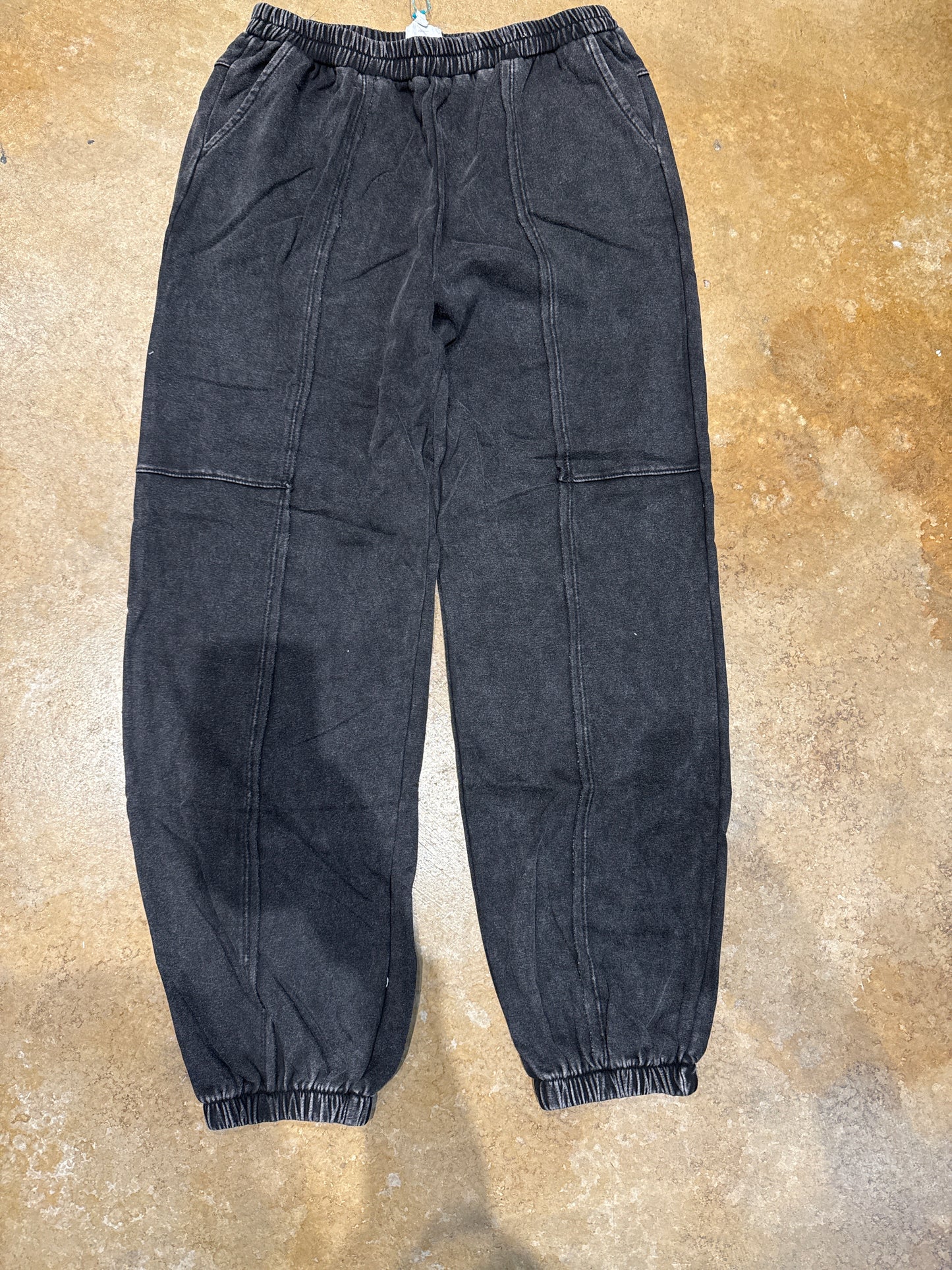 Girls Black Washed Paneled Knit Joggers