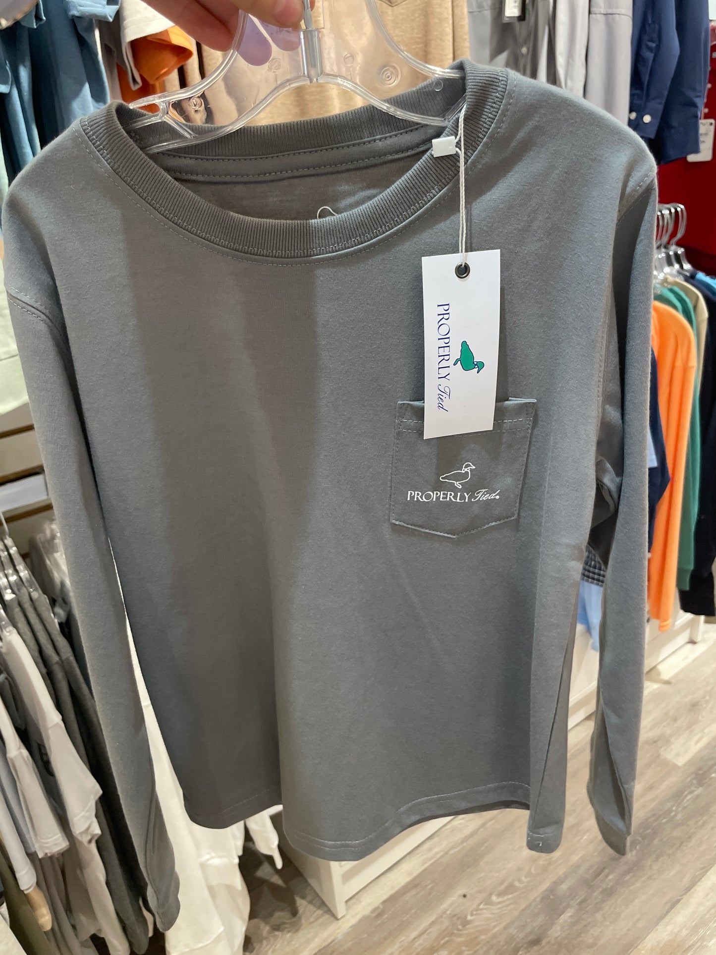 Boys Swoosh LS Battleship Grey