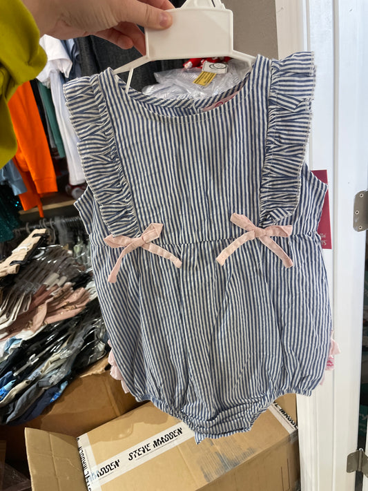Blue Seersucker Ruffle Romper