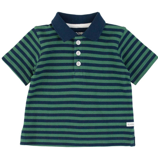 Green & Navy Stripe Pique SS Polo