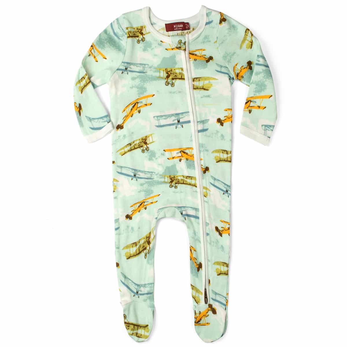 ORGANIC VINTAGE PLANES FOOTED ROMPER