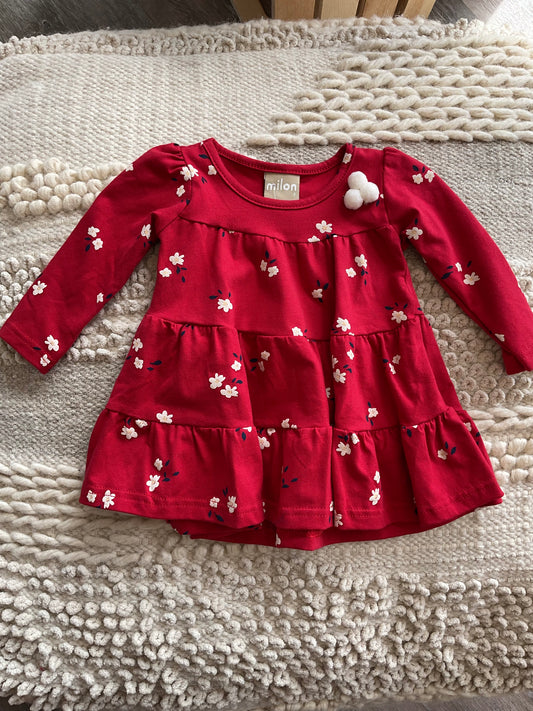 RED DRESS WITH FLORAL PRINT