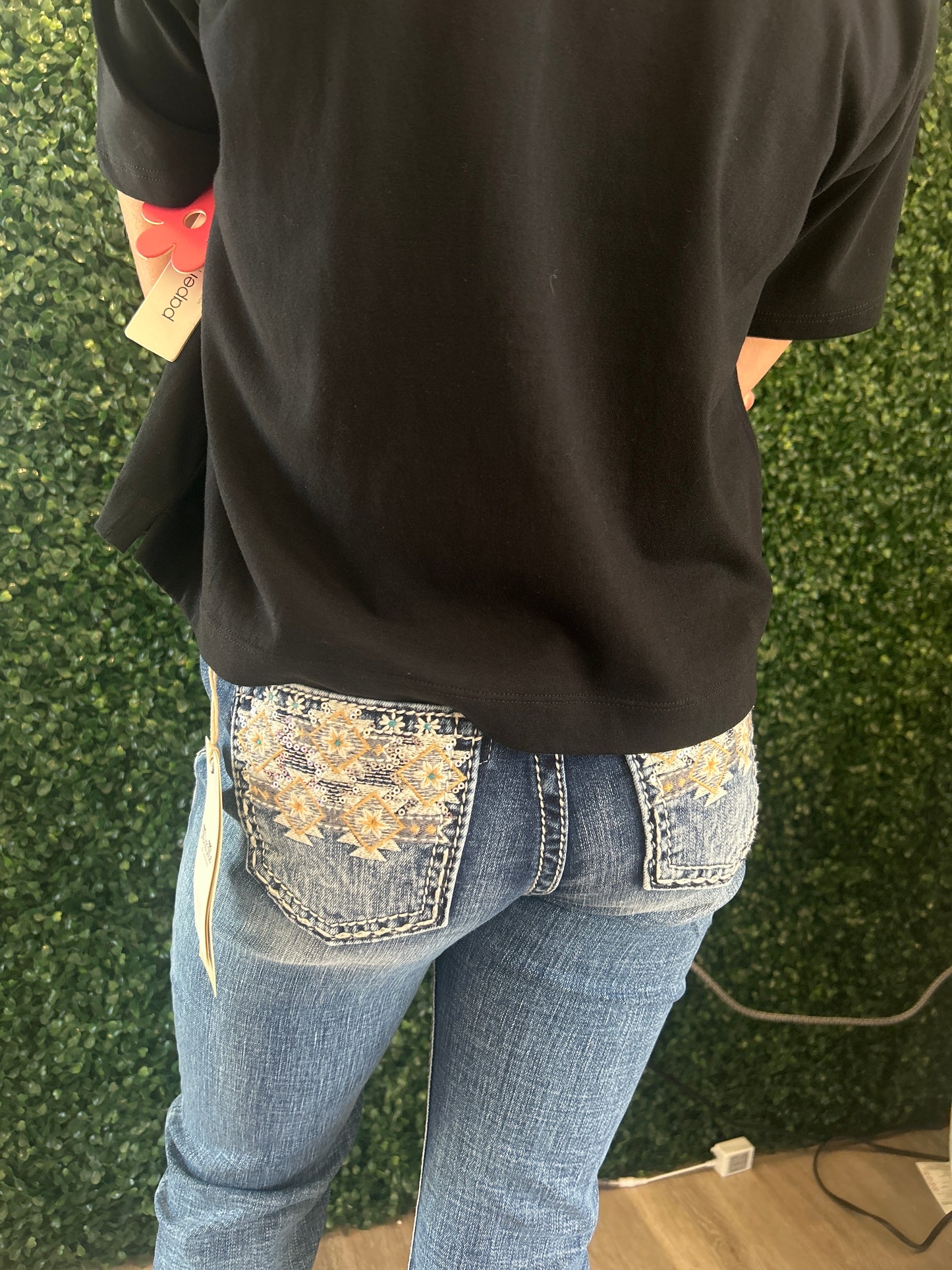 Diamond Flower Sequin Miss Me Jean