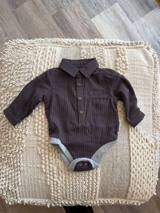 NAVY W/GREY STRIPE ONESIE