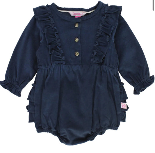 Dark Navy Stretch Corduroy Waterfall Bubble Romper