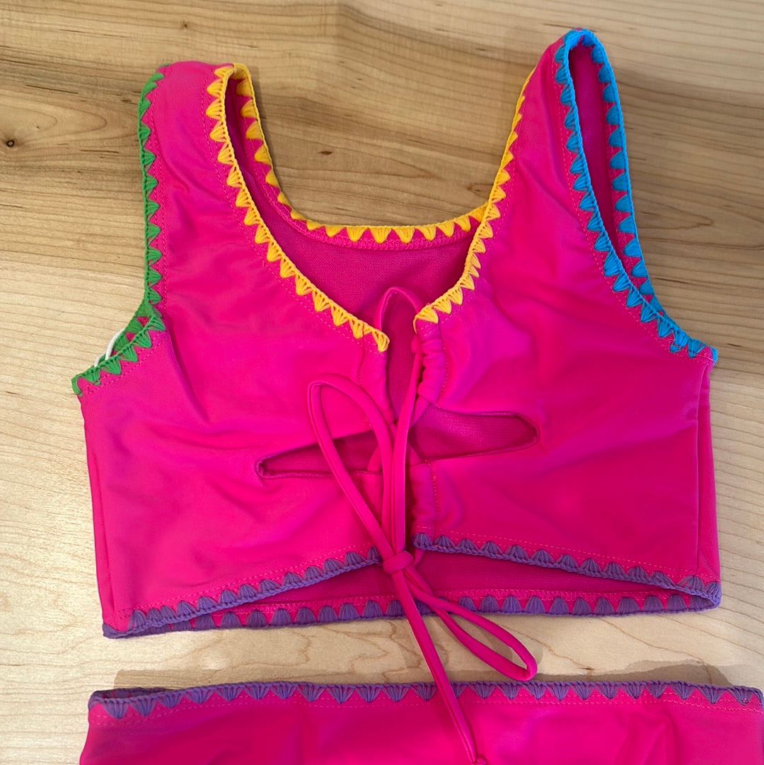 Fuchsia Textured Two Piece Swim Set