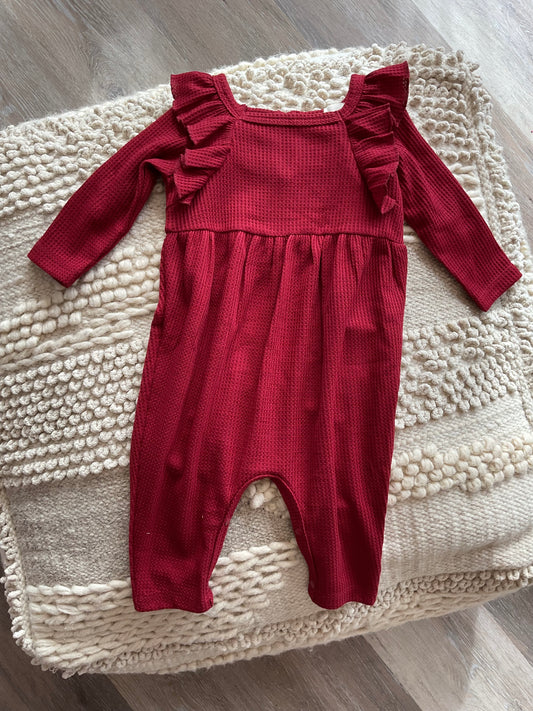 BERRY & OLIVE WREATH WAFFLED KNIT ROMPER