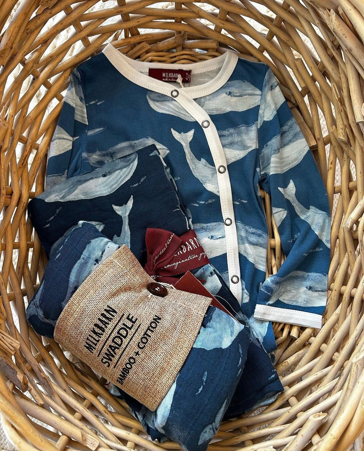 BAMBOO FOOTED ROMPER BLUE WHALE