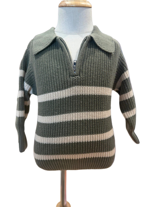 Boys Striped Zip Up Sweater