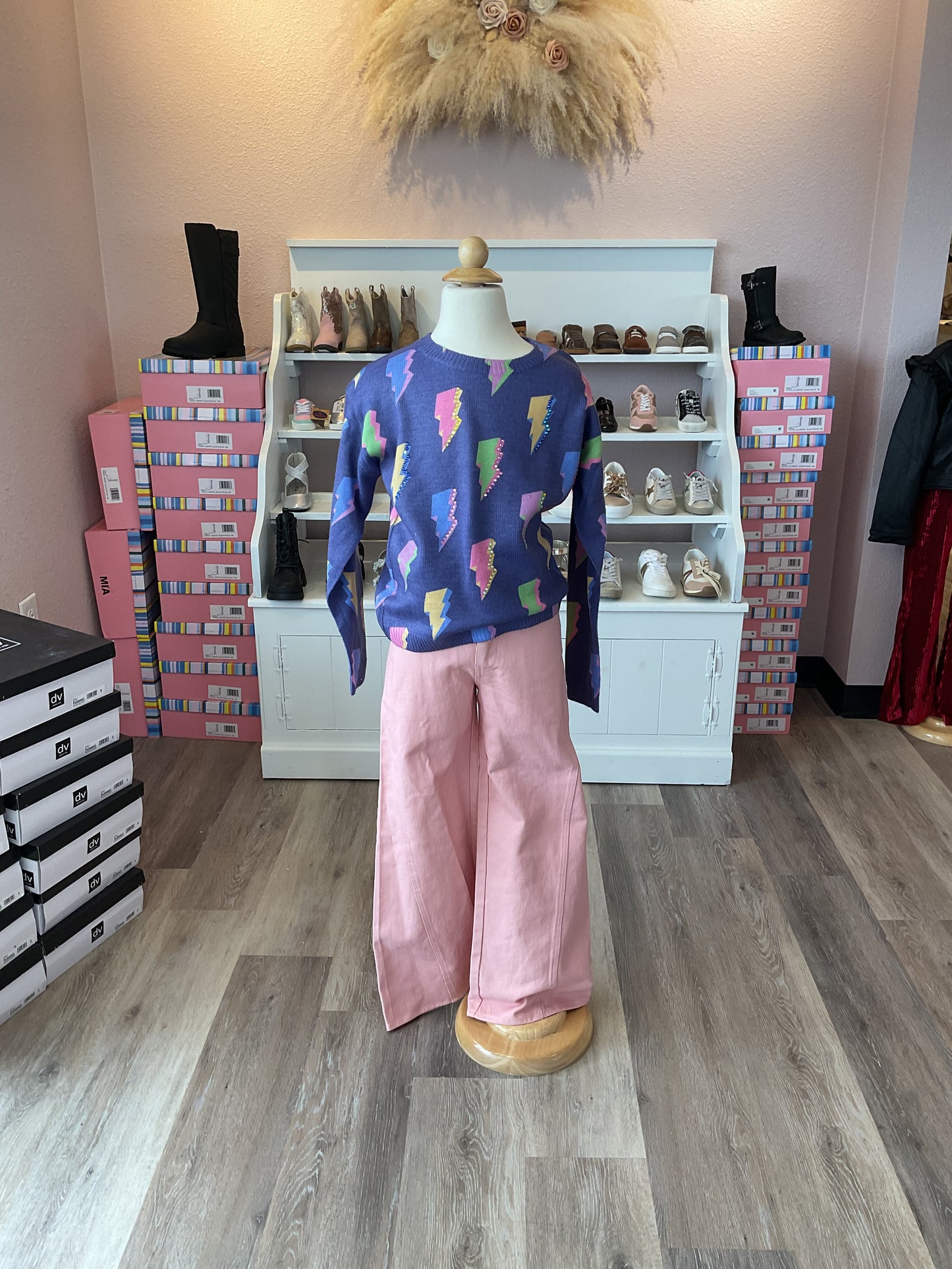 PINK MID RISE WIDE LEG JEAN