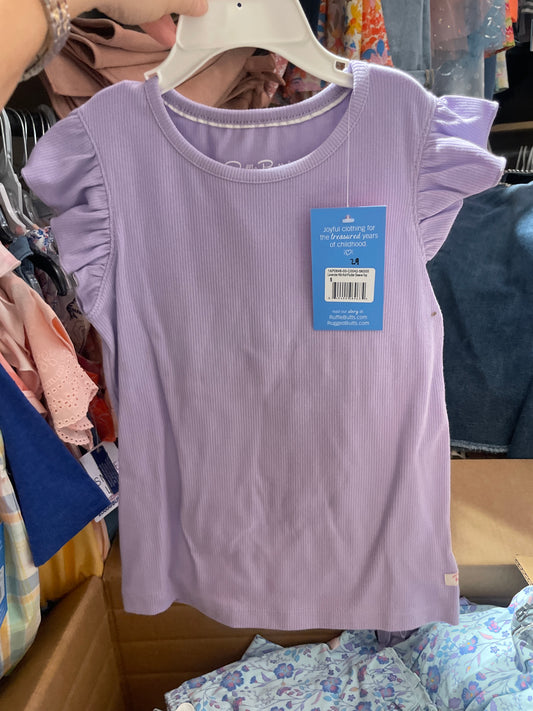 Lavender Rib Knit Flutter Sleeve Top