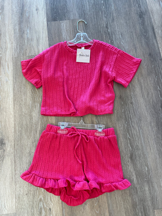 Embossed Ribbed Knit Ruffle Set