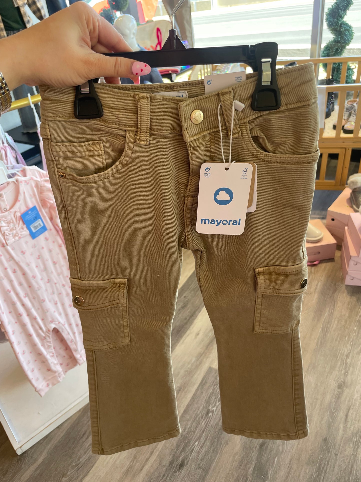 Khaki Flared Cargo Pants