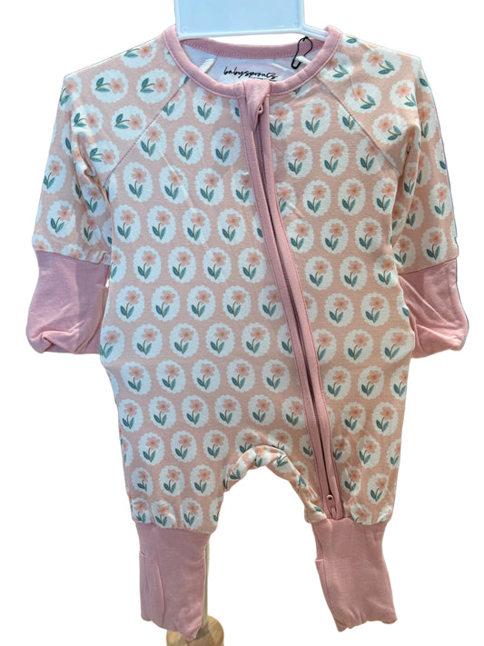 FRAMED FLOWER LONG SLEEVE ZIP ROMPER