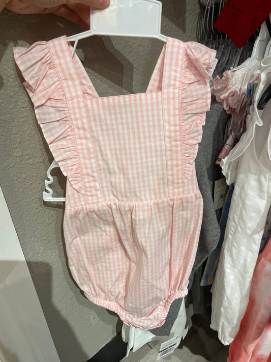 Pink Gingham Pinafore Cross-back Woven Romper
