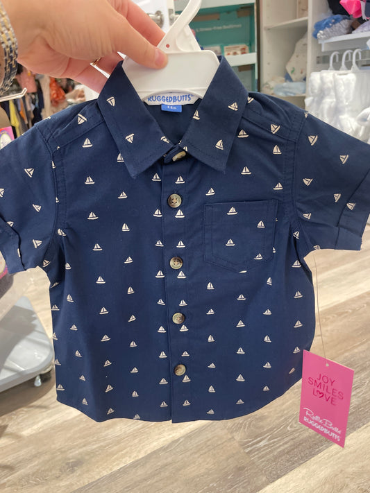 Navy Sailboats Button Down Shirt