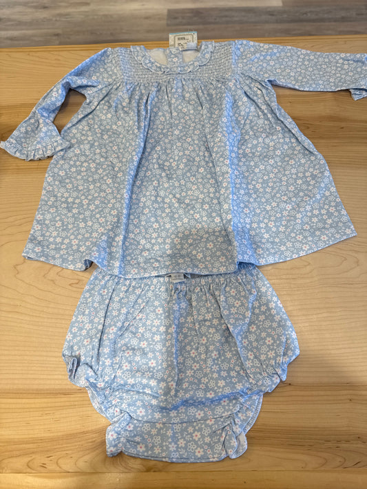 Blue Floral Smocked Dress Set