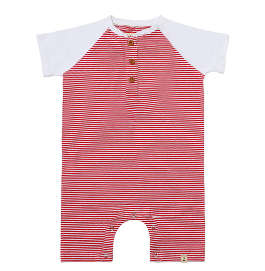Red/White Striped Raglan Romper