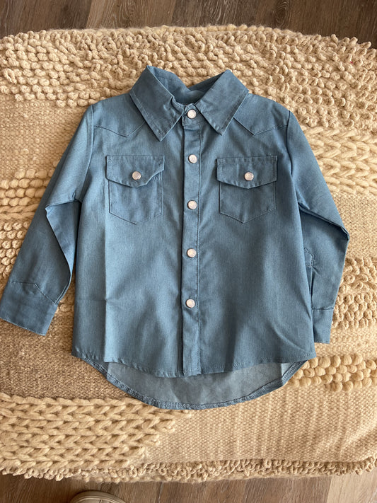 Light Denim Long Sleeve Pearl Snap