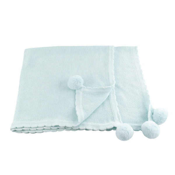 Pale Blue Pom Pom Blanket