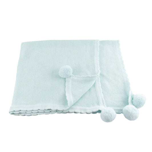 Pale Blue Pom Pom Blanket