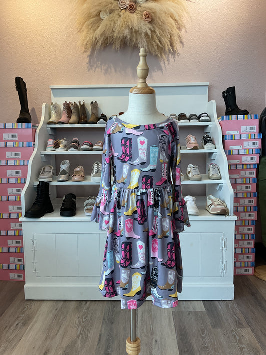 Grey Boot Bell Sleeve Dress