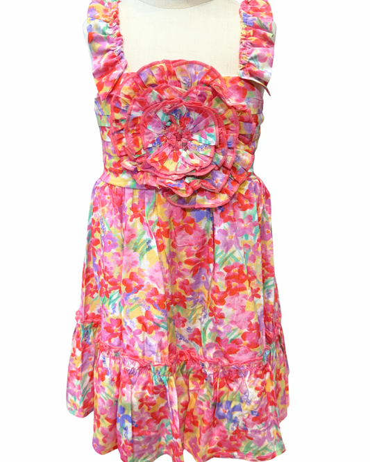 Floral Print Dress W/ Rosette