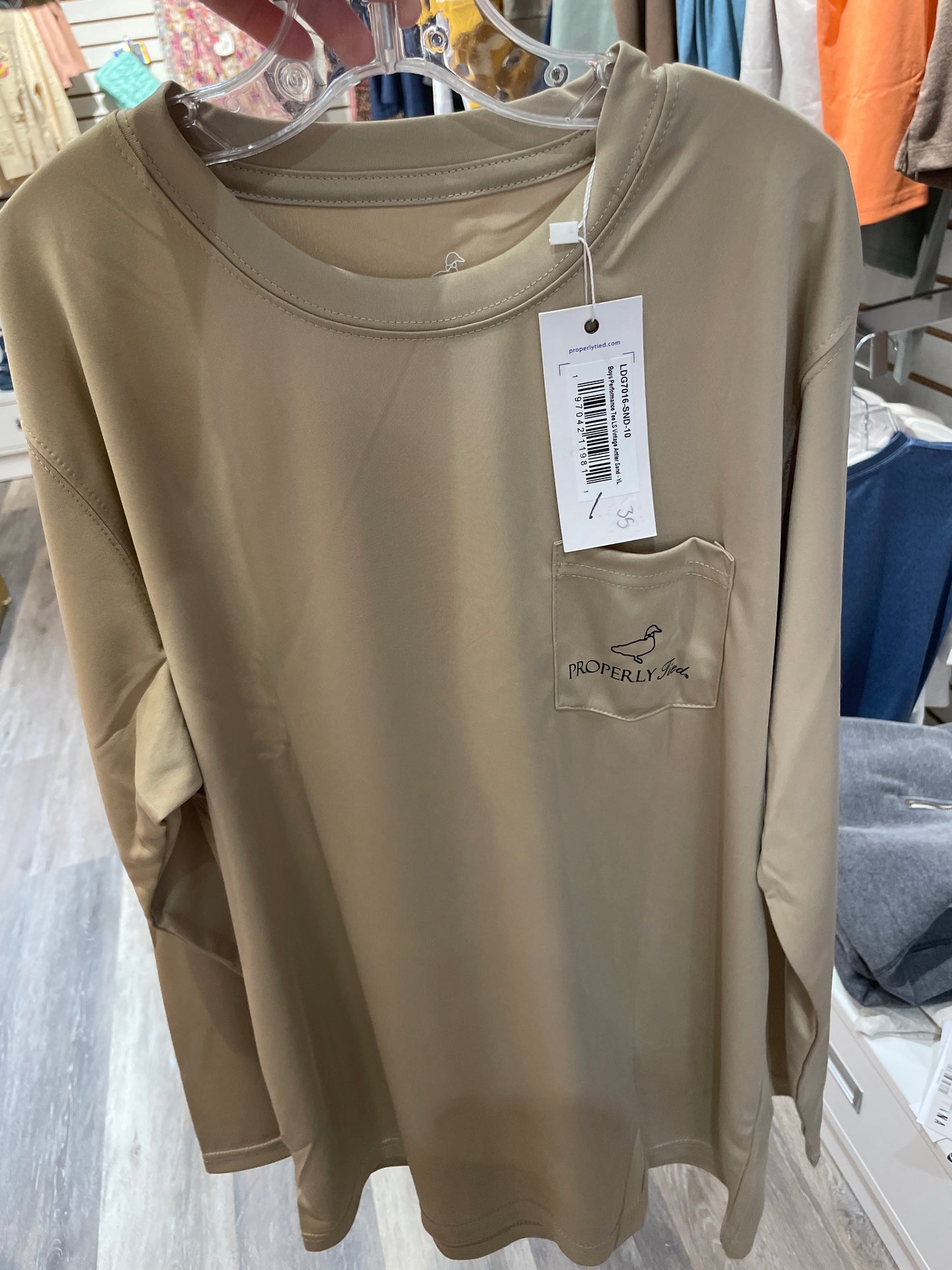 Boys Performance Tee LS Vintage Antler Sand