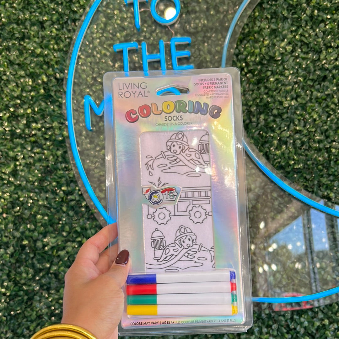 FIRE TRUCK COLORING SOCK