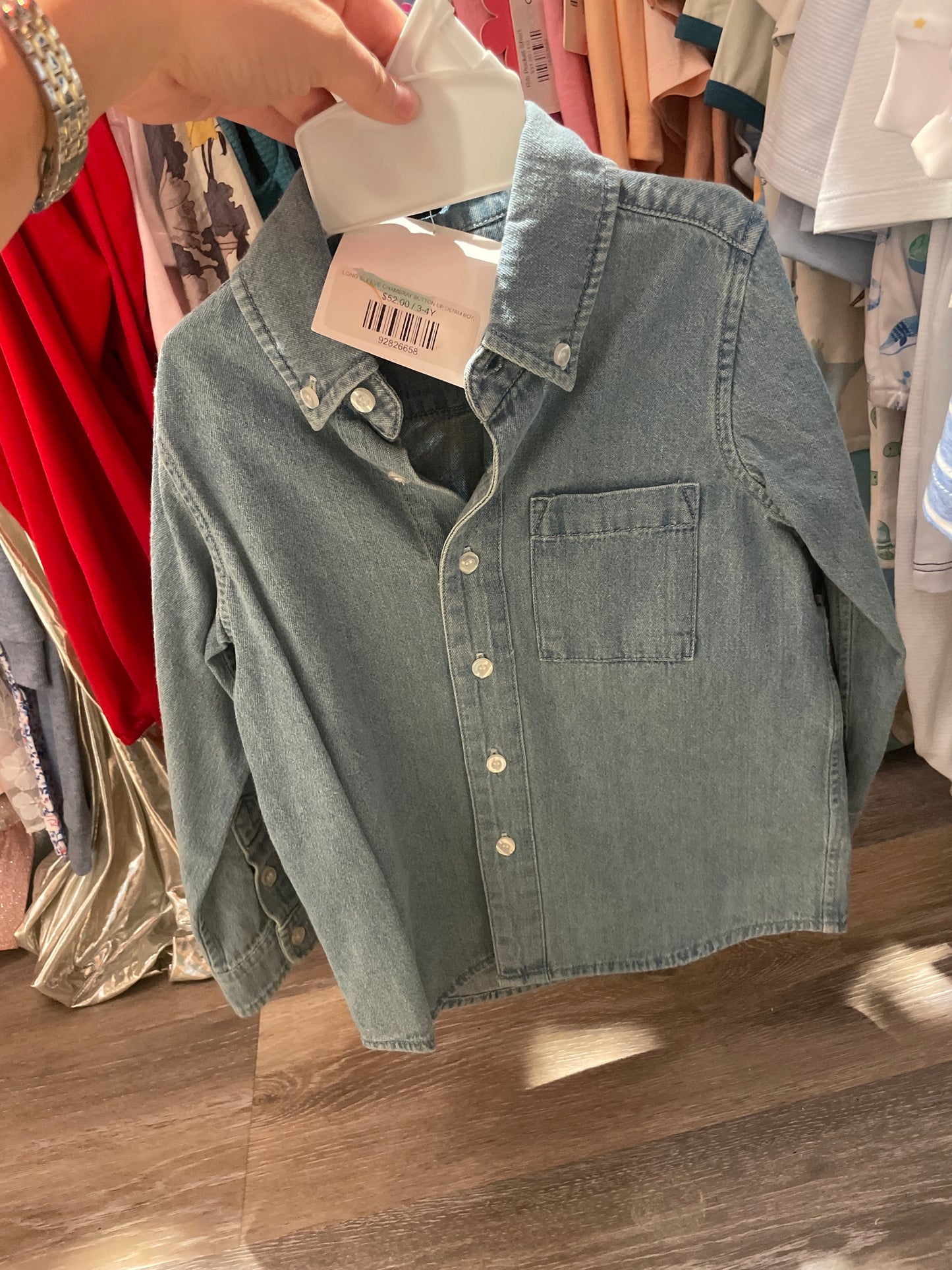 LONG SLEEVE CHAMBRAY BUTTON UP DENIM BOYS SIZE