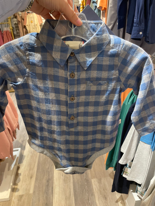 GREY/BLUE PLAID ONESIE