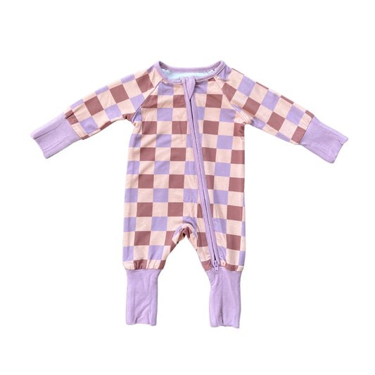 CHECKER IN BURLWOOD ZIP ROMPER