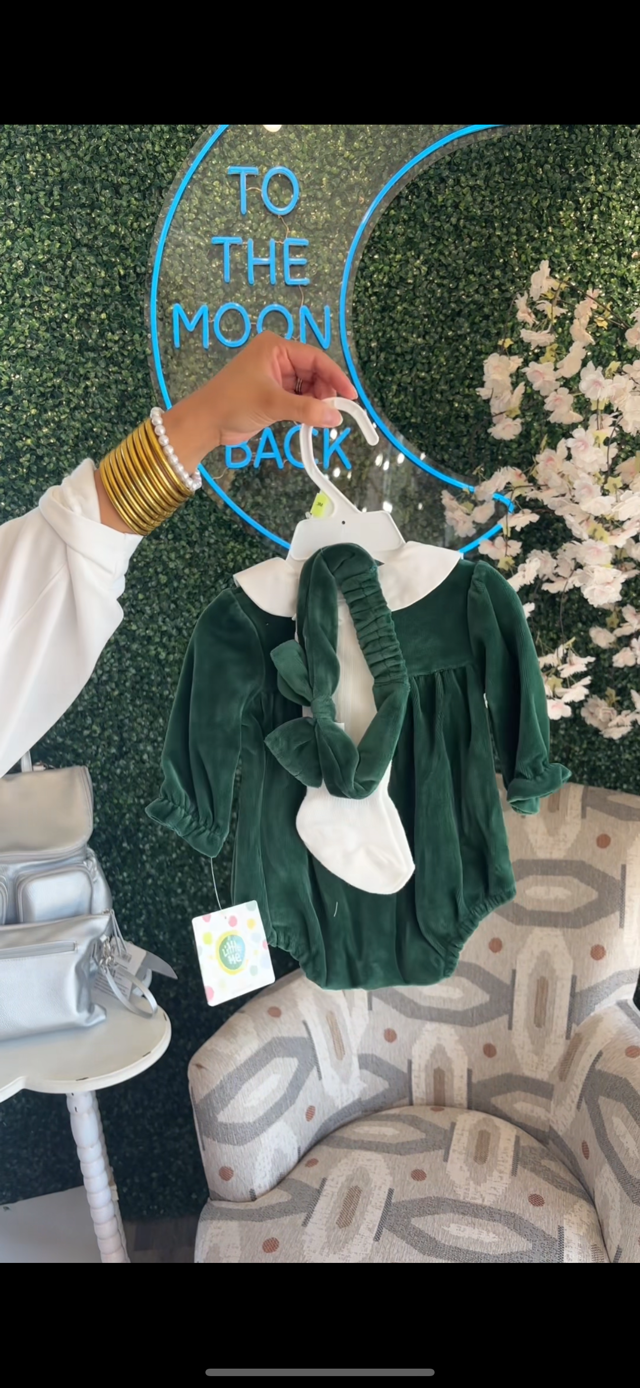 Green Velour Smocked Bubble Set