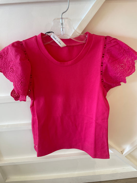 HOT PINK EYE CAP SLEEVE TOP