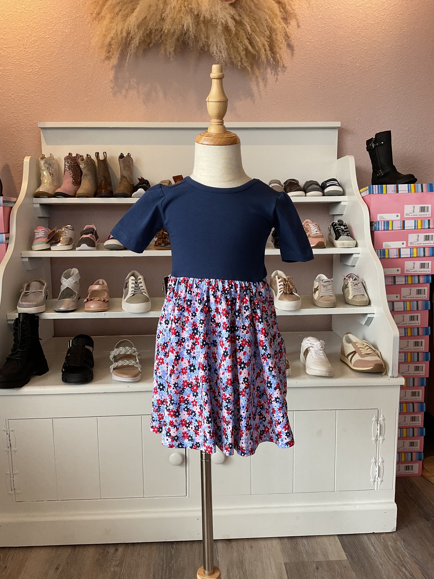 Red White and Bloom Knit Twirl Dress